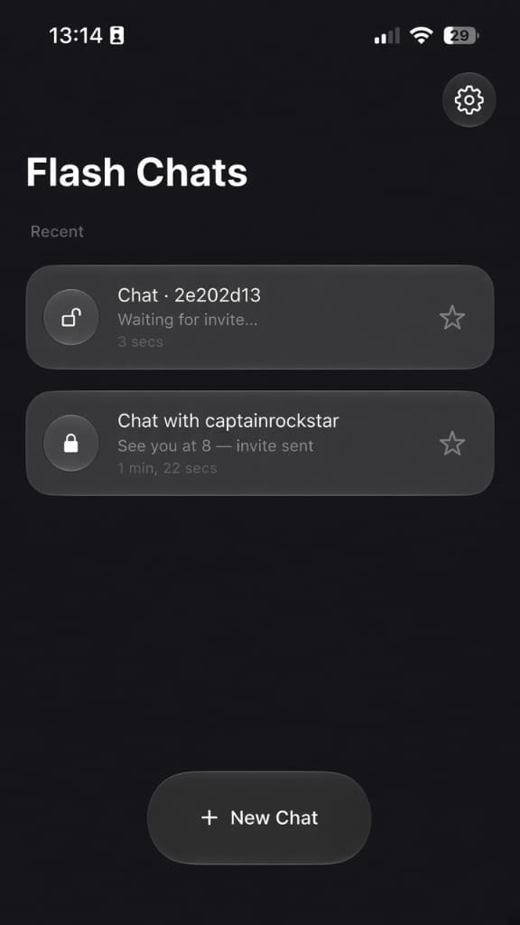 Flash Chats recent chats list with New Chat
